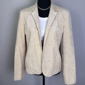 Blazer Women 8 Beige Faux‎ Suede Button Front Jacket Classic Professional Flaw